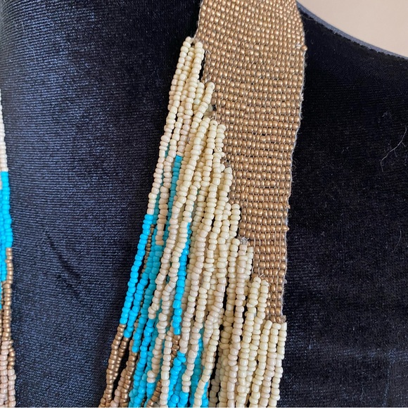 Drape Bead Necklace, Gold Turquoise, 22in - Picture 8 of 14